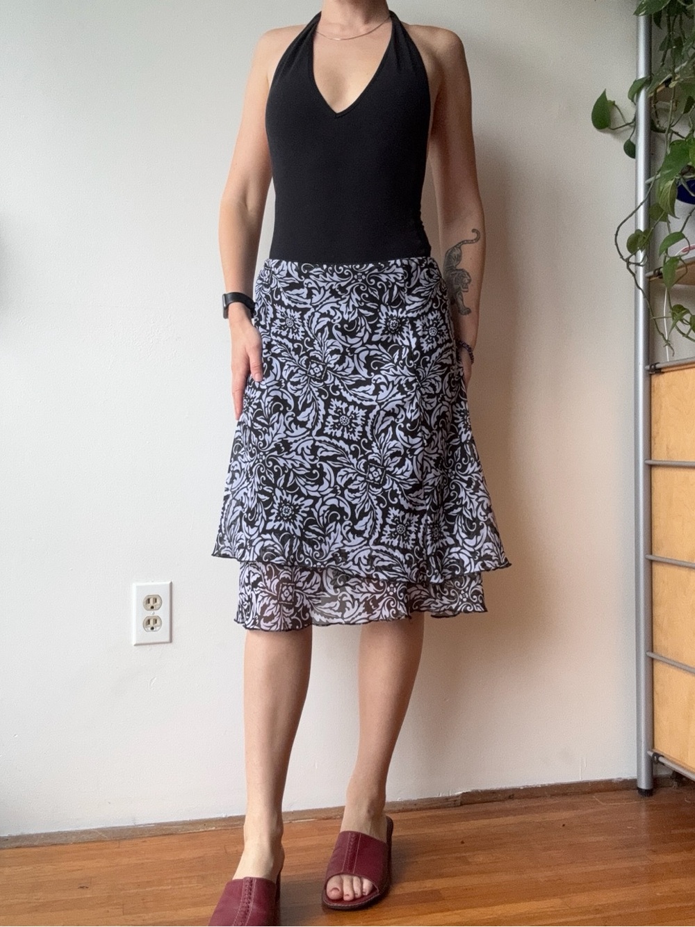 Beechers Brook Black and White Pattern Layered A-Line Skirt